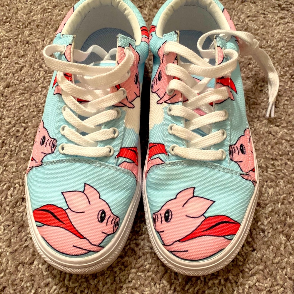 Light blue flying pigs shoes